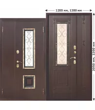 Входная металлическая нестандартная дверь со стеклопакетом Венеция 1200 Венге
